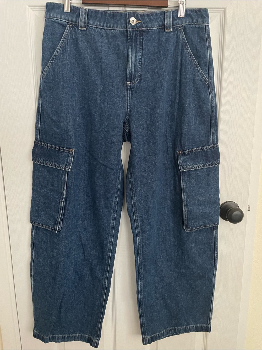 Everlane Organic Cotton Wide Leg Cargo Jeans Dark Wash Utility Size 30R